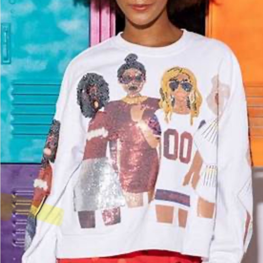 QUEEN OF SPARKLES Women's Sequin Graphic Sweater -“Cheers Girl Sweatshirt”